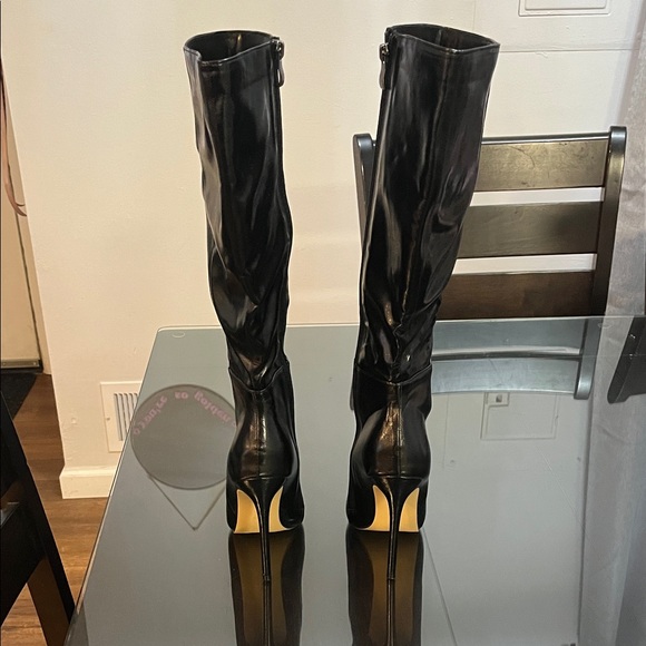 Black Knee-High Stiletto Heeled Pointed Toe Women's Boots - Picture 4 of 5